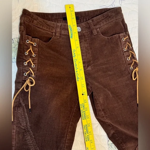 COTTON Forever 21 Chocolate Flare CORDUROY Pants with Lace-Up Sides - Picture 10 of 13